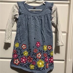 Tea Collection Blue Dress with Floral Accents